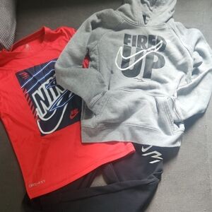 Nike Kids Red Dri-FIT Tee and Gray 'Fired Up' Hoodie Set